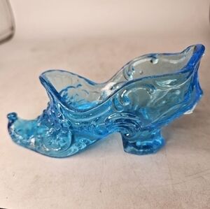 Vintage aqua blue Fenton glass‎ slipper